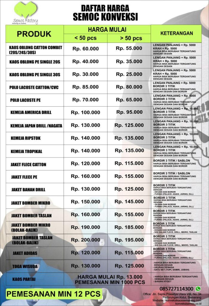 Daftar Harga Konveksi Semarang